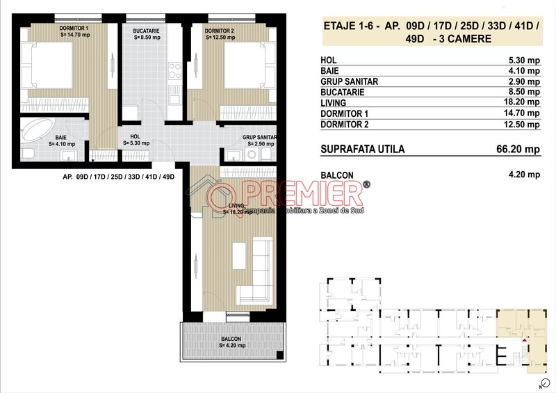 Grand Arena, Postalionului 3 camere decomandat